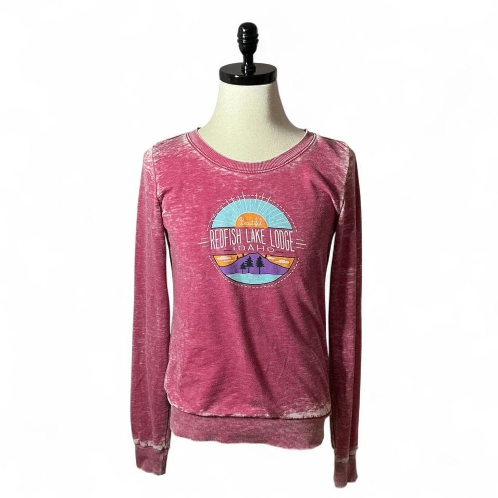 Redfish Lake Lodge Idaho Graphic Sweatshirt‎ Pullover EMI Pink Small S